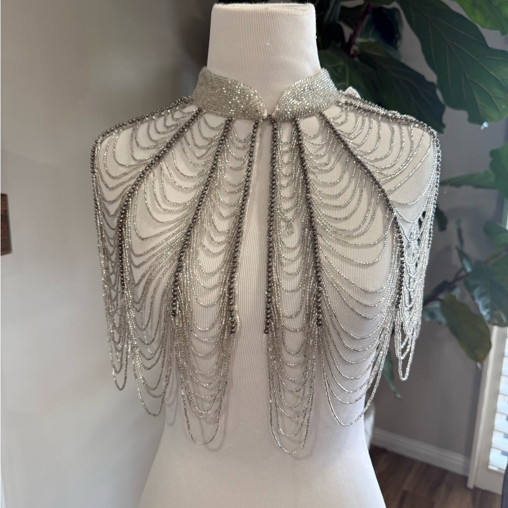Nasty Gal Silver Beaded Fringe cape